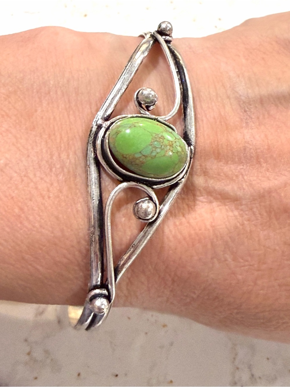 Green Turquoise Stone Cuff Bracelet in Silver-Tone